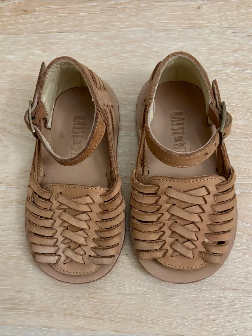 Kids Tan Leather Huarache Sandals with Adjustable Ankle Strap